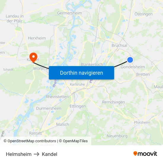Helmsheim to Kandel map