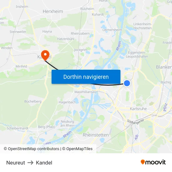 Neureut to Kandel map