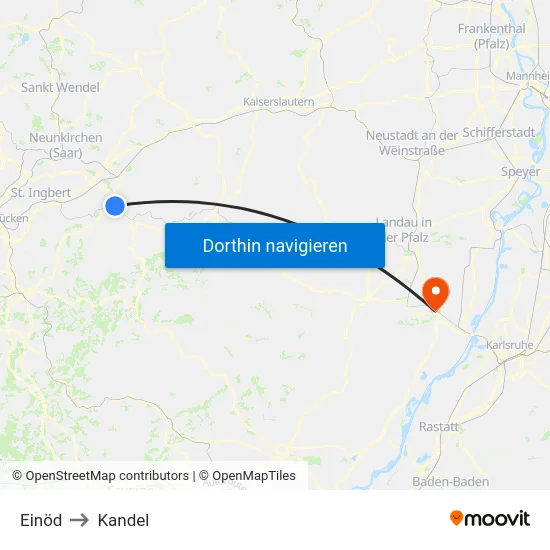 Einöd to Kandel map