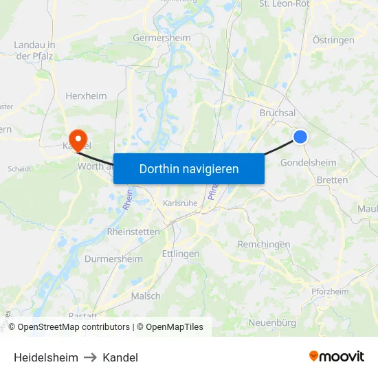 Heidelsheim to Kandel map