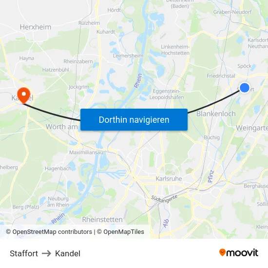 Staffort to Kandel map