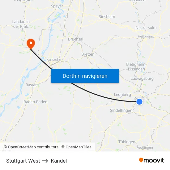 Stuttgart-West to Kandel map