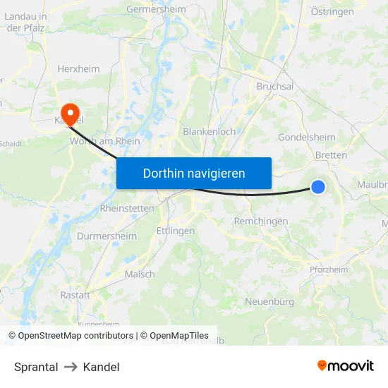 Sprantal to Kandel map