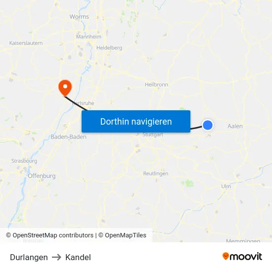 Durlangen to Kandel map