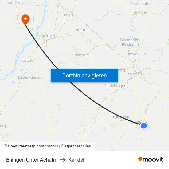 Eningen Unter Achalm to Kandel map