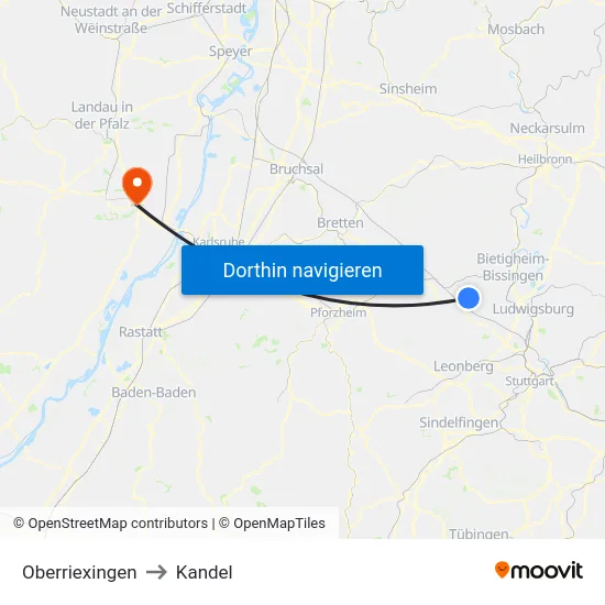 Oberriexingen to Kandel map