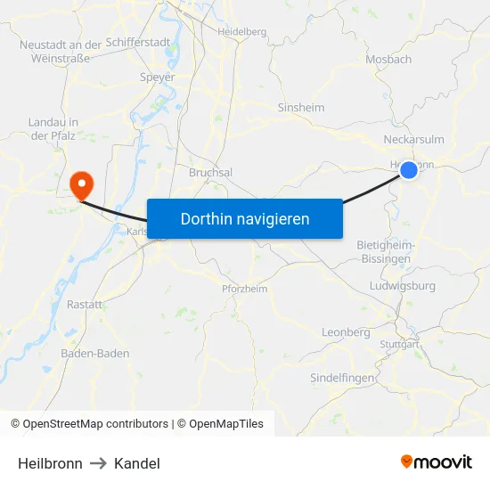 Heilbronn to Kandel map