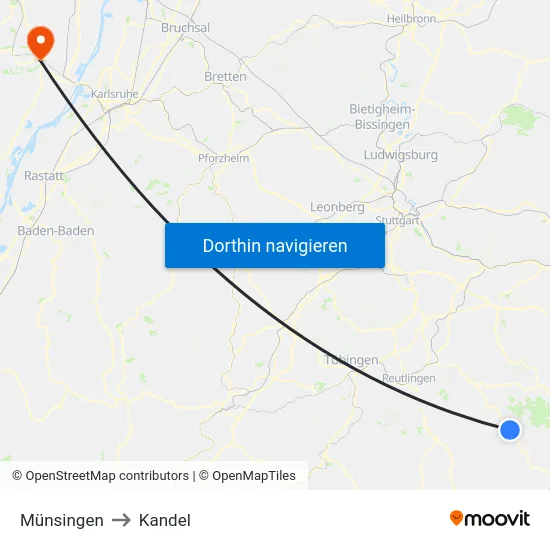 Münsingen to Kandel map