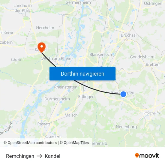 Remchingen to Kandel map
