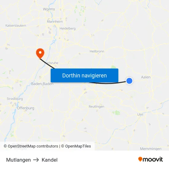 Mutlangen to Kandel map
