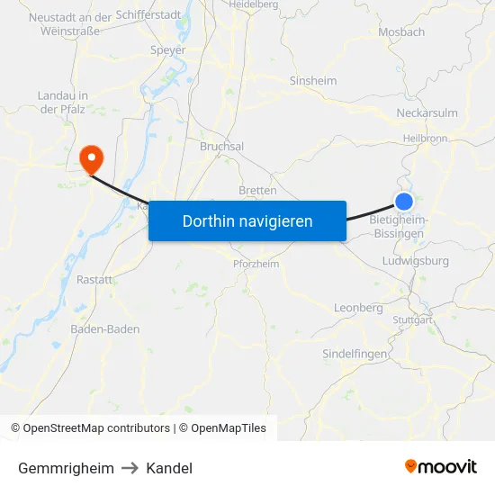 Gemmrigheim to Kandel map
