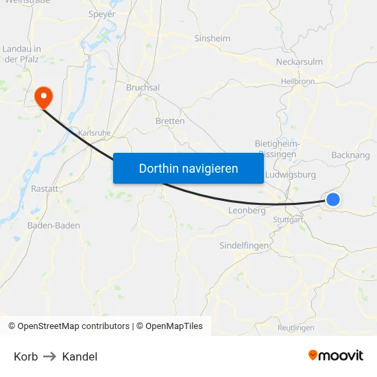 Korb to Kandel map
