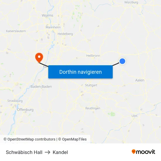 Schwäbisch Hall to Kandel map