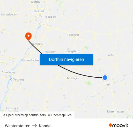 Westerstetten to Kandel map