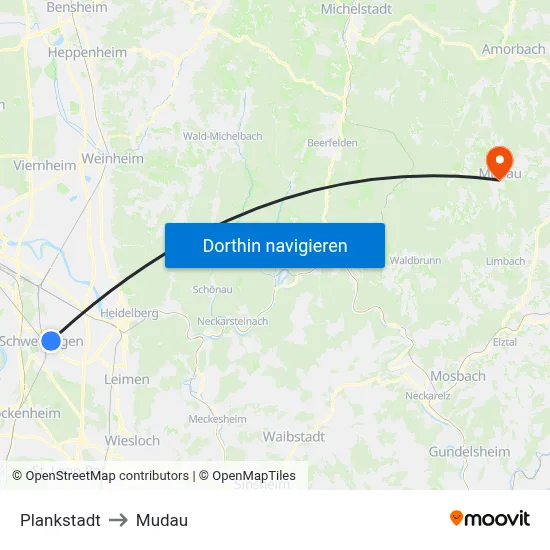 Plankstadt to Mudau map