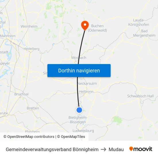 Gemeindeverwaltungsverband Bönnigheim to Mudau map