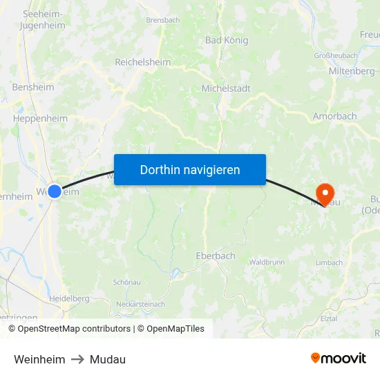 Weinheim to Mudau map