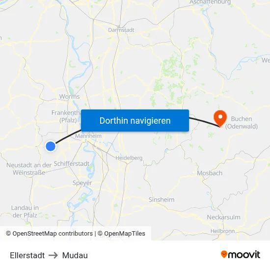 Ellerstadt to Mudau map