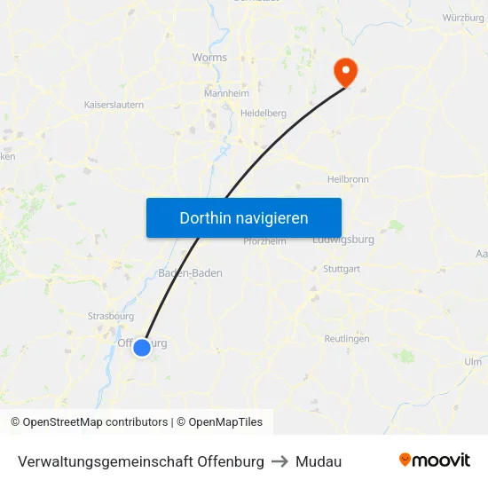 Verwaltungsgemeinschaft Offenburg to Mudau map