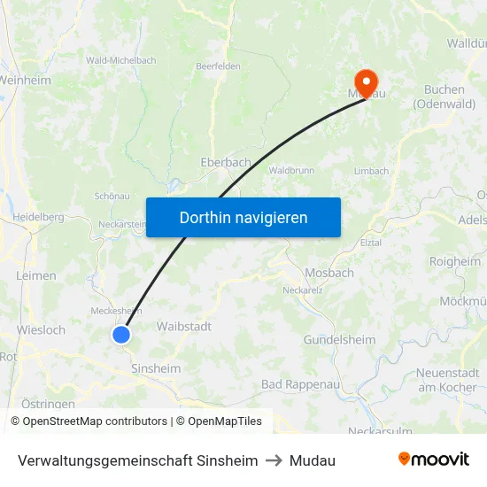 Verwaltungsgemeinschaft Sinsheim to Mudau map