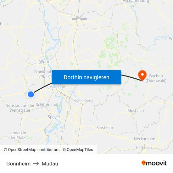 Gönnheim to Mudau map