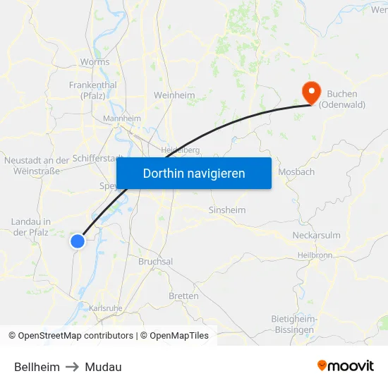 Bellheim to Mudau map