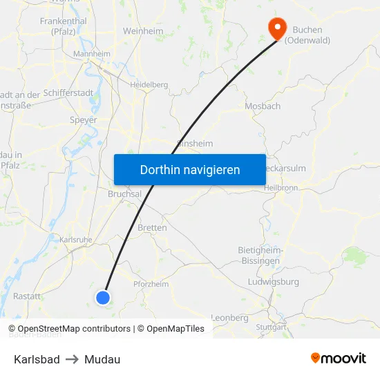 Karlsbad to Mudau map