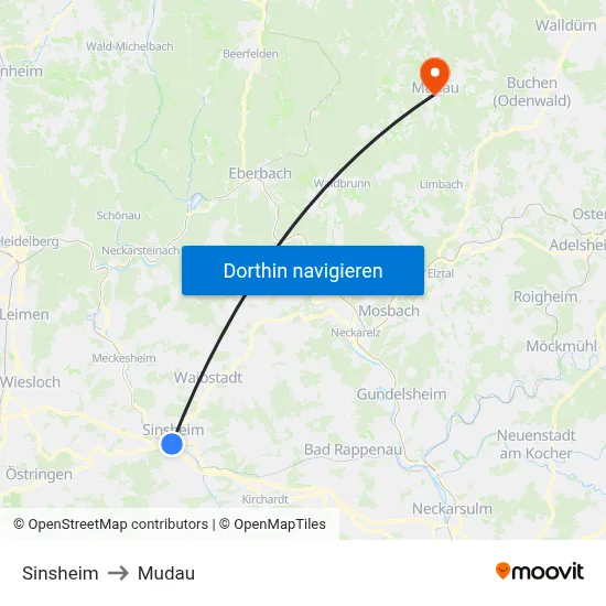 Sinsheim to Mudau map