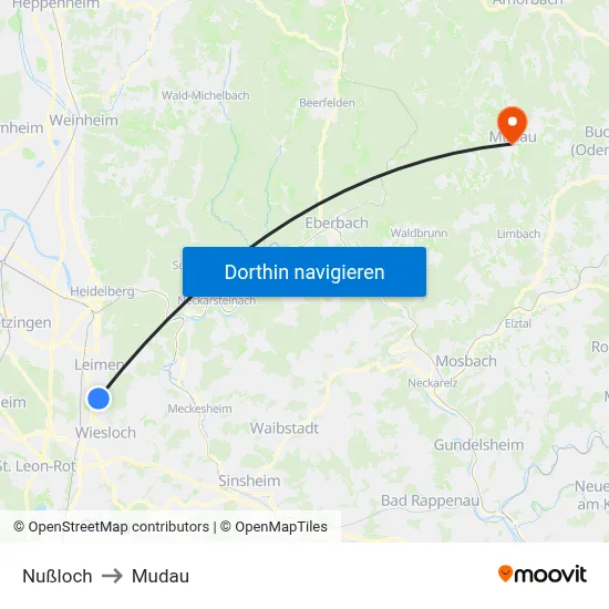 Nußloch to Mudau map