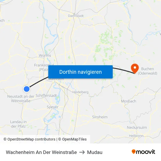 Wachenheim An Der Weinstraße to Mudau map