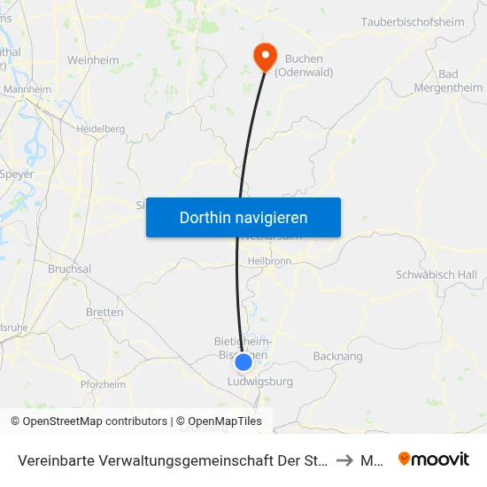 Vereinbarte Verwaltungsgemeinschaft Der Stadt Bietigheim-Bissingen to Mudau map