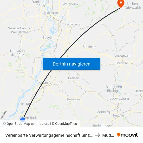 Vereinbarte Verwaltungsgemeinschaft Sinzheim to Mudau map