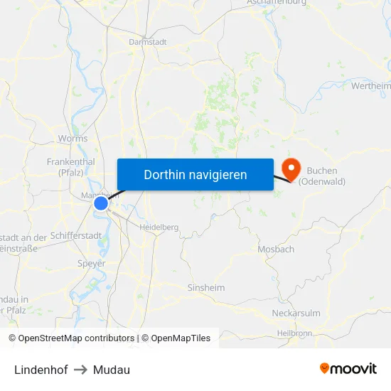 Lindenhof to Mudau map