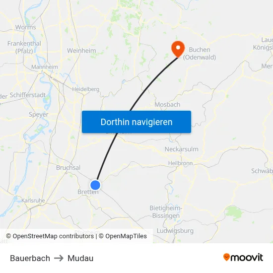 Bauerbach to Mudau map