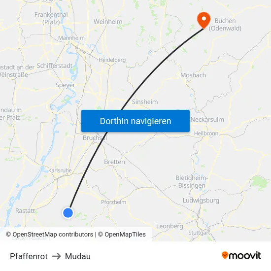 Pfaffenrot to Mudau map