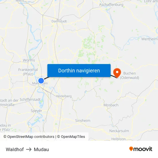 Waldhof to Mudau map