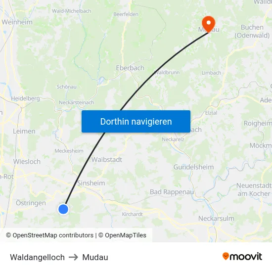 Waldangelloch to Mudau map