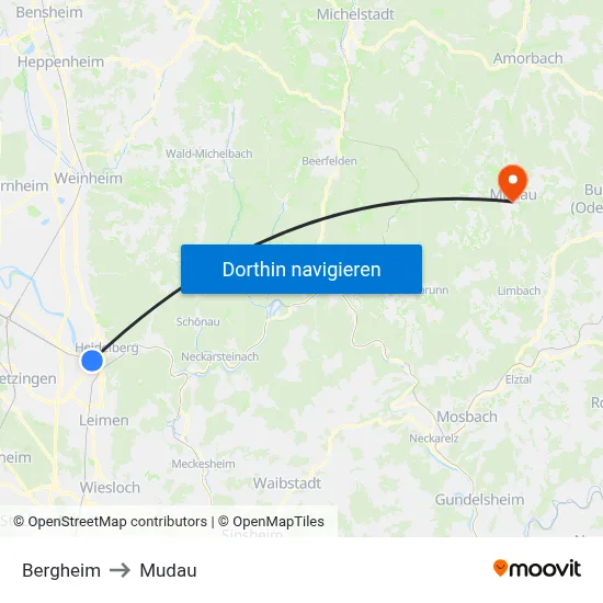 Bergheim to Mudau map