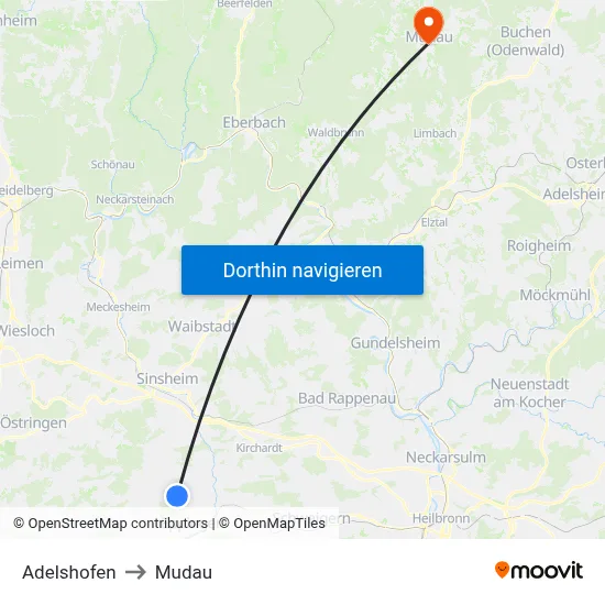 Adelshofen to Mudau map