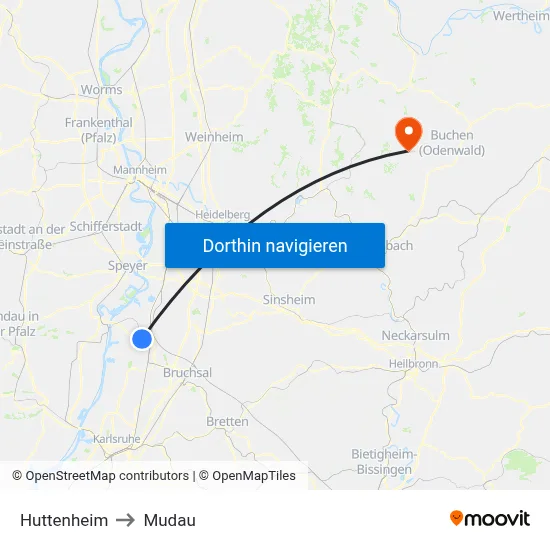 Huttenheim to Mudau map