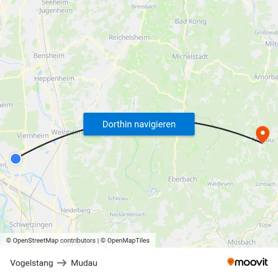 Vogelstang to Mudau map