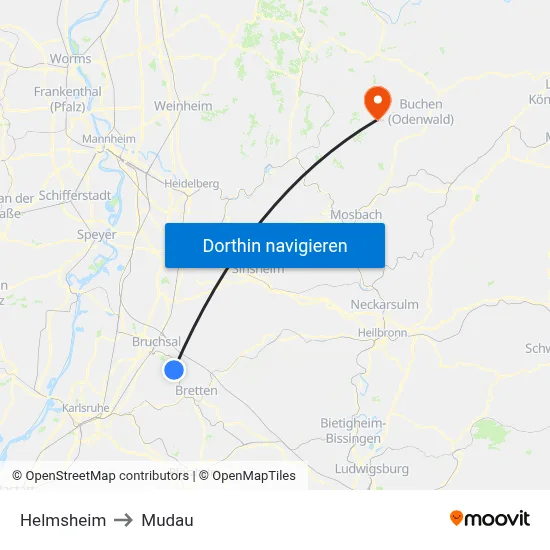 Helmsheim to Mudau map
