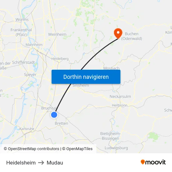 Heidelsheim to Mudau map