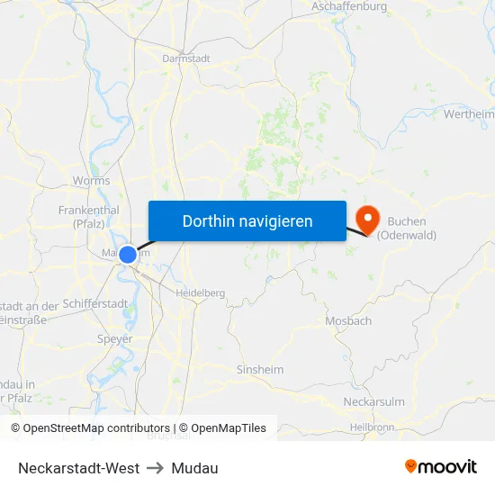 Neckarstadt-West to Mudau map