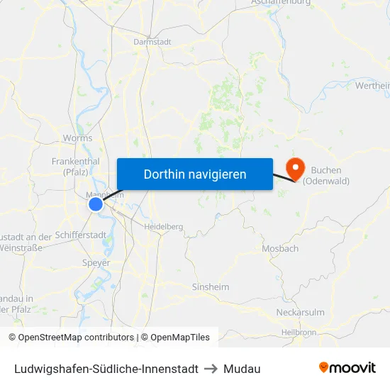 Ludwigshafen-Südliche-Innenstadt to Mudau map