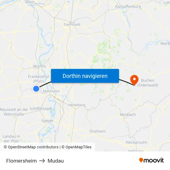 Flomersheim to Mudau map