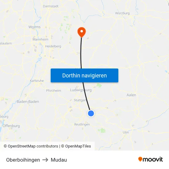 Oberboihingen to Mudau map