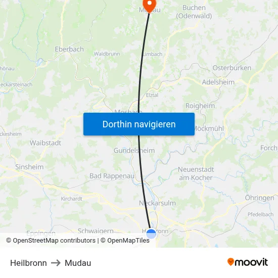 Heilbronn to Mudau map
