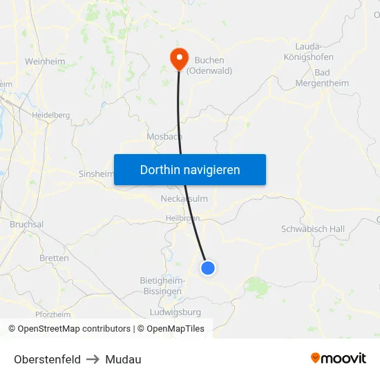 Oberstenfeld to Mudau map