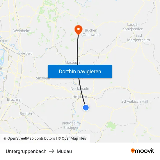 Untergruppenbach to Mudau map